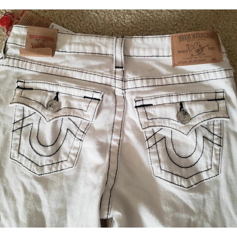 True Religion White Denim Shorts with Contrast Stitching SZ 14